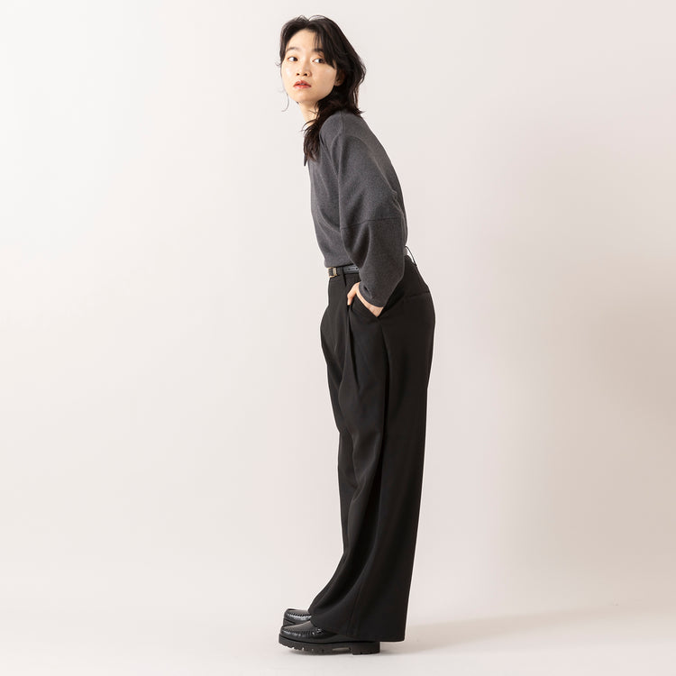 モデル身長165cm,euphoric moodのCollared Rib Tops|UNIVERSAL OVERALLの2TUCK WIDE STRAIGHT PANTS,https://market.e-begin.jp/products/hpn_eup1009s_lala|https://market.e-begin.jp/products/dre_uni1061s_lala