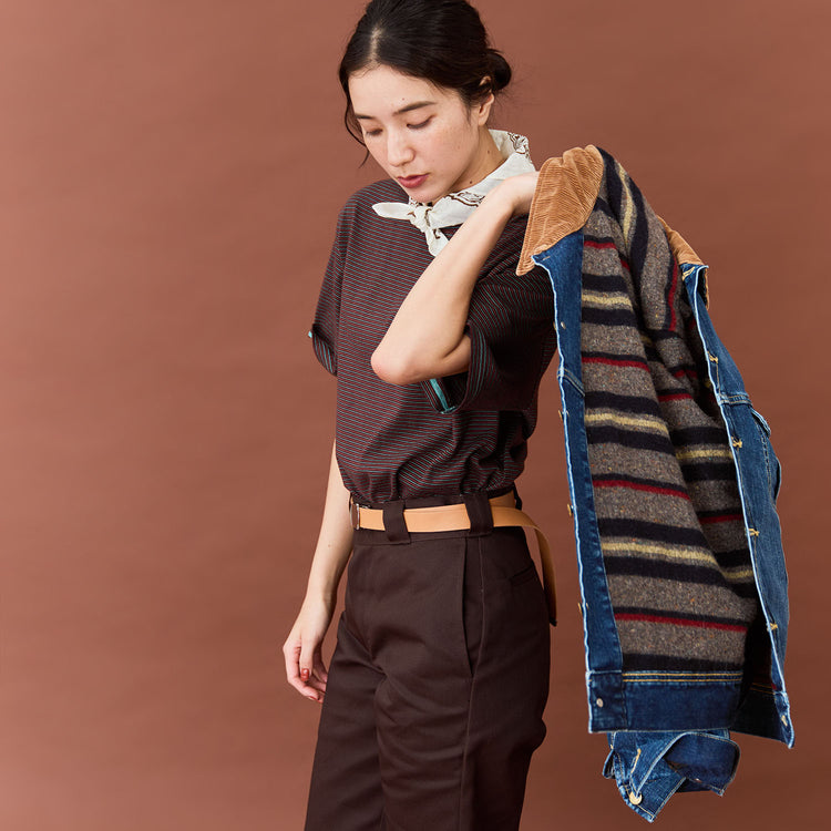 モデル身長163cm,YonetomiのNEW BASIC GARMENT DYED BORDER T-SHIRT|DICKIESのoriginal 874R WORK PANT (US874)|esperantoのROLL BUCKLE BELT/25mm|ELEPHANT BRANDのバンダナ3点セット,https://market.e-begin.jp/products/yts_ynt0769s_lala|https://market.e-begin.jp/products/gal_dck0317s_lala|https://market.e-begin.jp/products/esp_esp0655s_lala|https://market.e-begin.jp/products/ace_elp0818p_lala