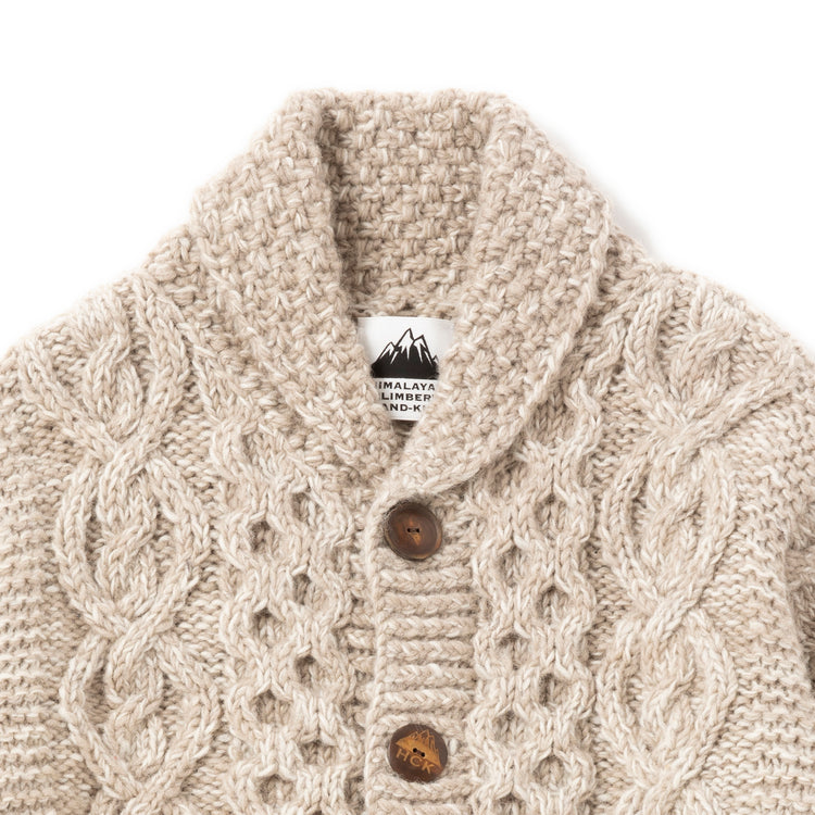 特売商品HIMALAYAN CLIMBER\'S HAND-KNIT/ヒマヤラン・クライマーズ・ハンドニット カウチン HCK-F21 手編みショール・カーディガン ホワイト M新品 カーディガン