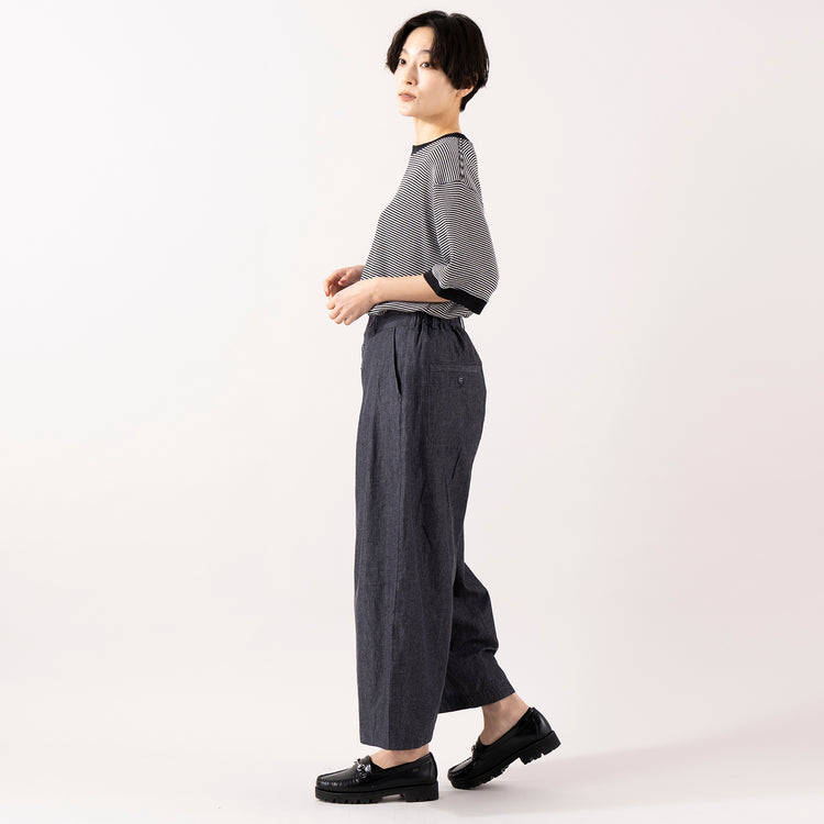 モデル身長 163cm,Healthknitのベーシックワッフル リブヘムクルーネック 半袖|TIDEWAYのノートPCも入る、大人レザートート（ショルダー付き）|Jalan Sriwijayaのネイビービットローファー VIBRAMソール,https://market.e-begin.jp/products/she_hea0282u_lala|https://market.e-begin.jp/products/snk_tid0273u_lala|https://market.e-begin.jp/products/gmt_srw1032p_lala