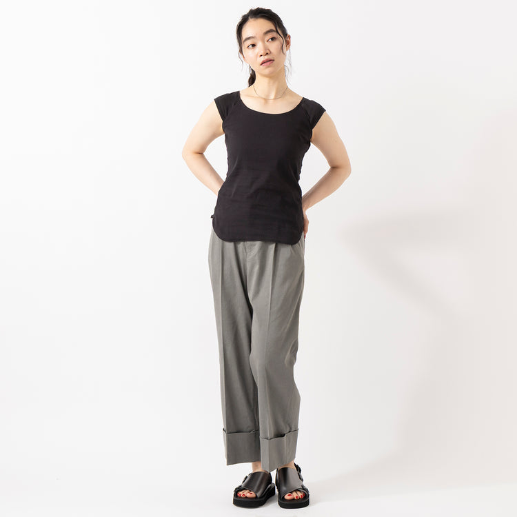 モデル身長165cm,YonetomiのCOTTON SUKASHI KNIT S/T|FIL DE FERのシャンブレーツイル ワイドターンアップパンツ|Organic handloomのSIENA|Taaiiのベネチアンチェーンスリムネックレス,https://market.e-begin.jp/products/yts_ynt0431u_lala|https://market.e-begin.jp/products/rdx_fdf0398u_lala|https://market.e-begin.jp/products/sed_ogh0418u_lala|https://market.e-begin.jp/products/tii_tii1120n_lala