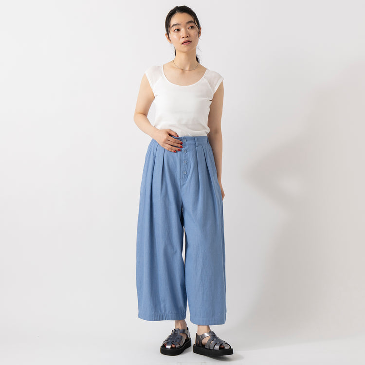モデル身長165cm,HEAVENLYのLinen Frenchsleeve Wide Shirt|TUTIE.のコットンリネンデニムタックパンツ|Organic handloomのGURKHA PLATFORM|MASTER&Co.のクウォーターメッシュレザーベルト|Taaiiのベネチアンチェーンスリムネックレス,https://market.e-begin.jp/products/dlt_hvr0400u_lala|https://market.e-begin.jp/products/equ_tte0274u_lala|https://market.e-begin.jp/products/sed_ogh0417u_lala|https://market.e-begin.jp/products/mhg_msc0819p_lala|https://market.e-begin.jp/products/tii_tii1120n_lala