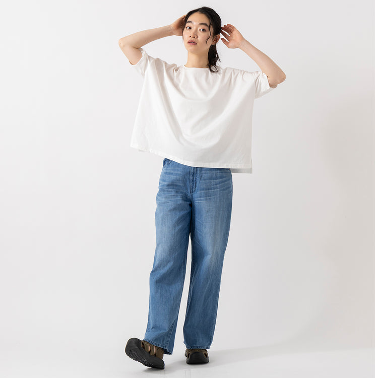 モデル身長165cm,caquのFS linen wide boy`s|UNIVERSAL OVERALLのUO32 SANDAL,https://market.e-begin.jp/products/tan_caq0390u_lala|https://market.e-begin.jp/products/sed_uni0715q_lala