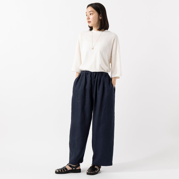 モデル身長163cm,HEAVENLYのHeavy Linen Wide Easy Pants|GLENFIELDのシャークソールグルカサンダル|rapiécageの後ろ姿もきれいなスライドチェーンコインネックレス,https://market.e-begin.jp/products/dlt_hvr0484u_lala|https://market.e-begin.jp/products/jal_gfd0391q_lala|https://market.e-begin.jp/products/rdx_rpc1183n_lala