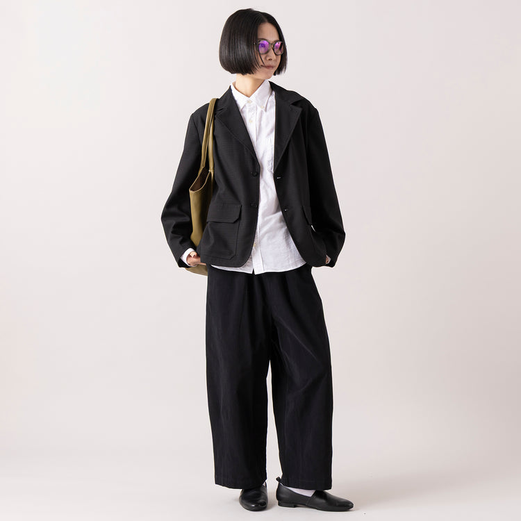 ショート丈着用 (モデル身長165cm),UNIVERSAL OVERALLのオンオフ使えるハンサムジャケット|ciaoのオックスフォードB.D.シャツ|TUTIE.の丈の選べるコットンピーチ起毛パンツ|ROOTOTEのLT.ラウンド.Vカット-A|facciamoのMeringa（メリンガ）|LE FOONのCrown panto pc-classic,https://market.e-begin.jp/products/dre_uni0210s_lala|https://market.e-begin.jp/products/hag_cia0077s_lala|https://market.e-begin.jp/products/equ_tte1272s_lala|https://market.e-begin.jp/products/sup_roo1255s_lala|https://market.e-begin.jp/products/are_fac0636k_lala|https://market.e-begin.jp/products/lef_lef1273s_lala