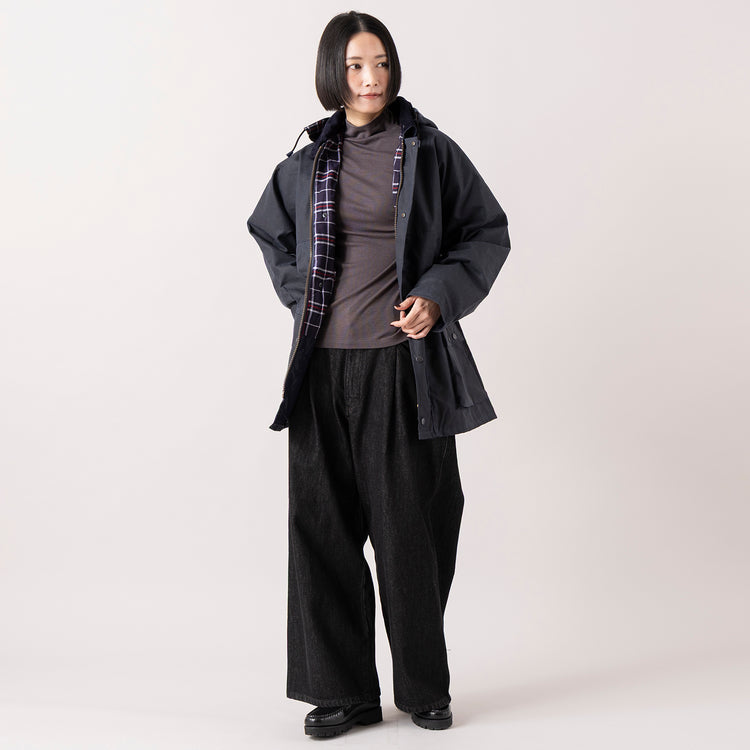 モデル身長165cm,RockallのBOLTON WAX JKT|RNA-Nのウールブレンドタートル|VENT BLANC+の12ozデニム ワイドパンツ,https://market.e-begin.jp/products/fav_roc1295s_lala|https://market.e-begin.jp/products/tky_rnn1268s_lala|https://market.e-begin.jp/products/stl_ven1056s_lala