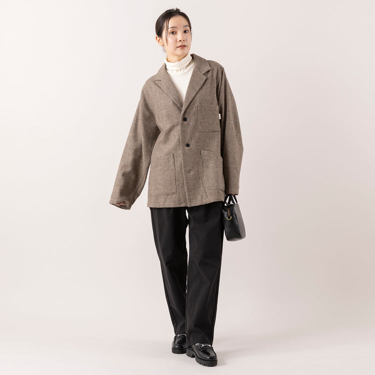 モデル身長163cm,YARMO THE UNIFORMのチェックジャケット|WHITE MAILSのタートルネック|ARCH&LINEのSTRETCH CREW PANTS|タイドウェイの2WAY MOSSボストン,https://market.e-begin.jp/products/gra_ytu1214s_lala|https://market.e-begin.jp/products/hrt_wns0730n_lala|https://market.e-begin.jp/products/ach_ach1163s_lala|https://market.e-begin.jp/products/snk_tid0304j_lala