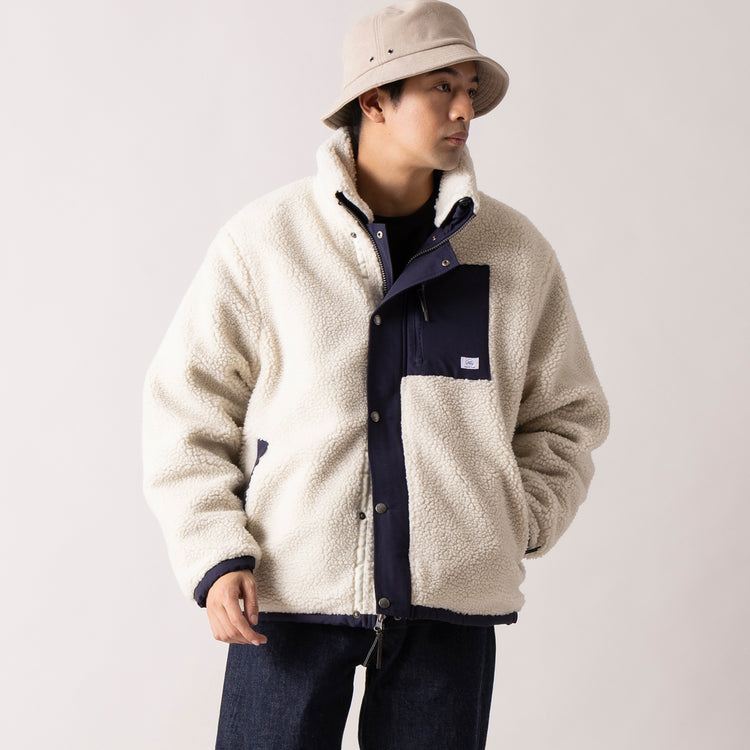 着用サイズ L(身長180cm)　32) 生成りxネイビー（表面）