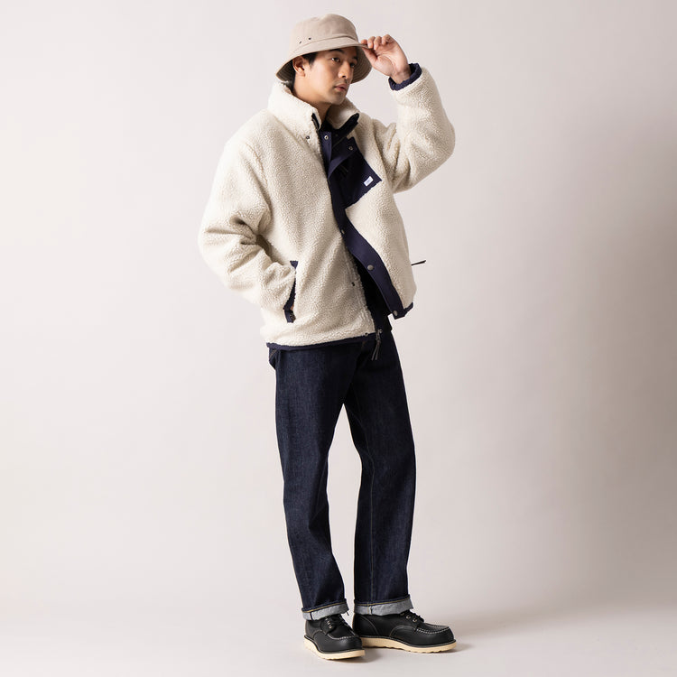 着用サイズ L(身長180cm)　32) 生成りxネイビー（表面）