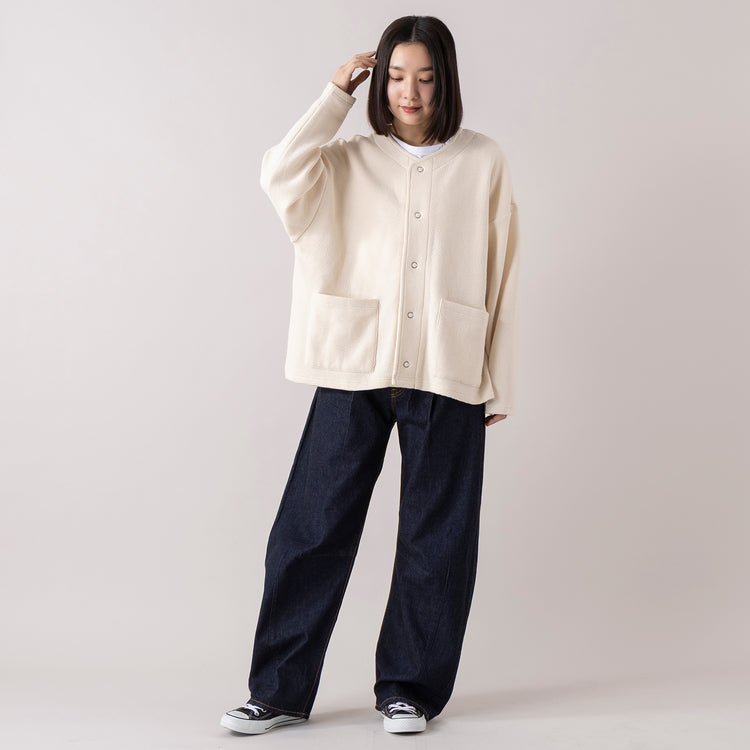 モデル身長 163cm（着用サイズ24）,RNA-NのW Faceビッグスナップカーディガン|lelillのほそ見えリバースウィーブT,https://market.e-begin.jp/products/tky_rnn0013u_lala|https://market.e-begin.jp/products/ana_lel0747q_lala