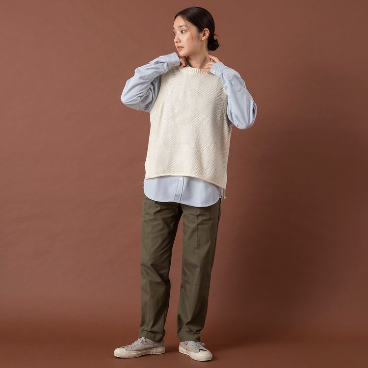 モデル身長163cm,HEAVENLYのCotton Wool Linen Mix Knit Vest|UNIVERSAL OVERALLの2TUCK TOWN PROOF PANTS|Moonstarのローバスケットヴィンテージグレー,https://market.e-begin.jp/products/dlt_hvr0203r_lala|https://market.e-begin.jp/products/dre_uni0247r_lala|https://market.e-begin.jp/products/mns_mns0286o_lala