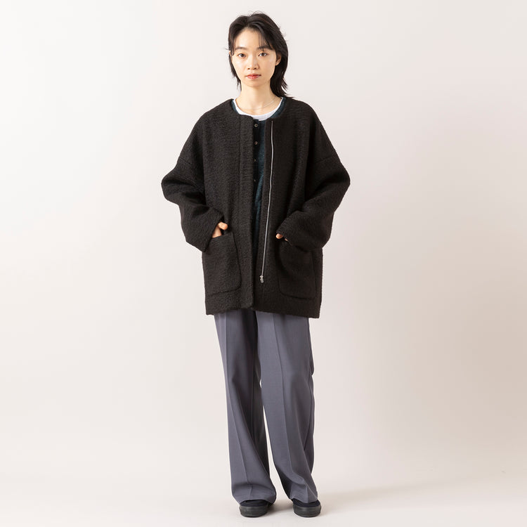 モデル身長165cm,ESPEYRACのノーカラーコート|HEAVENLYのCotton Linen Wool Mix Knit 2way Cardigan|FIL DE FERのポリエステルカルゼセンタープレスパンツ,https://market.e-begin.jp/products/inf_epe1050s_lala|https://market.e-begin.jp/products/dlt_hvr0997s_lala|https://market.e-begin.jp/products/rdx_fdf1058s_lala