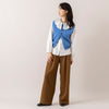 モデル身長165cm,LE MELANGEの14G綿混ニットベスト|HEAVENLYのWasher Broadcloth Frillcollar Blouse|UNIVERSAL OVERALLの2TUCK WIDE STRAIGHT PANTS|facciamoのMeringa（メリンガ）,https://market.e-begin.jp/products/inf_lem1052s_lala|https://market.e-begin.jp/products/dlt_hvr0995s_lala|https://market.e-begin.jp/products/dre_uni1061s_lala|https://market.e-begin.jp/products/are_fac0636k_lala