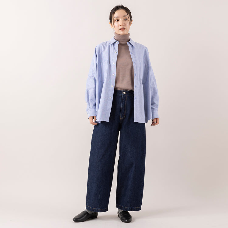 モデル身長163cm,HEAVENLYのAcrylic Wool Knit Turtleneck Pullover|HEAVENLYの10oz Denim Curved Pants|facciamoのMeringa（メリンガ）,https://market.e-begin.jp/products/dlt_hvr1188s_lala|https://market.e-begin.jp/products/dlt_hvr0996s_lala|https://market.e-begin.jp/products/are_fac0636k_lala