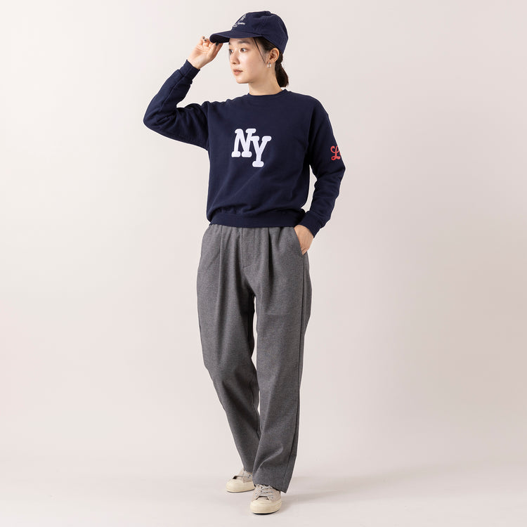 モデル身長163cm,LE MELANGEのヴィンテージ風裏起毛トレーナー|ARCH&LINEのSTRETCH CREW PANTS|Moonstarのローバスケットヴィンテージグレー|PROGRESS RUNNING CLUBのBADGE Logo Cap|NEI/NORのスクエアチャームピアス,https://market.e-begin.jp/products/inf_lem1169s_lala|https://market.e-begin.jp/products/ach_ach1163s_lala|https://market.e-begin.jp/products/mns_mns0286o_lala|https://market.e-begin.jp/products/gra_pgr0248r_lala|https://market.e-begin.jp/products/ris_ner0789s_lala