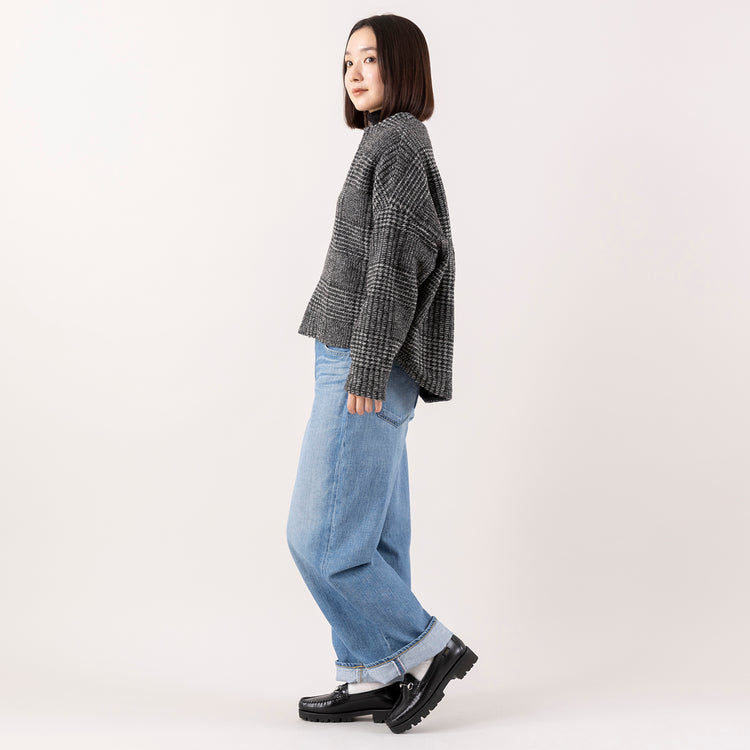 モデル身長163cm,LE MELANGEのカーデジャケット|HEAVENLYのAcrylic Wool Knit Turtleneck Pullover|caquのFSワイドボーイズ,https://market.e-begin.jp/products/inf_lem1217s_lala|https://market.e-begin.jp/products/dlt_hvr1188s_lala|https://market.e-begin.jp/products/tan_caq1164s_lala