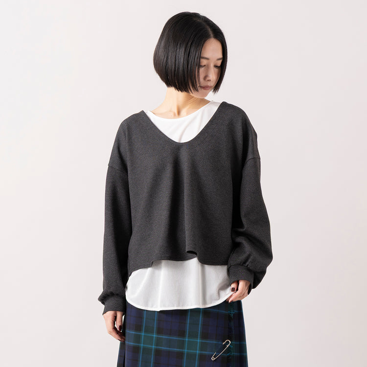 モデル身長165cm,LE MELANGEのUネックポンチPO|LE MELANGEの裾切り替えレイヤードインナー|Glen Fyneのチェックプリーツラップスカート|Organic handloomのCOALPORT,https://market.e-begin.jp/products/inf_lem1277s_lala|https://market.e-begin.jp/products/inf_lem1170s_lala|https://market.e-begin.jp/products/imx_glf0082r_lala|https://market.e-begin.jp/products/sed_ogh1253s_lala