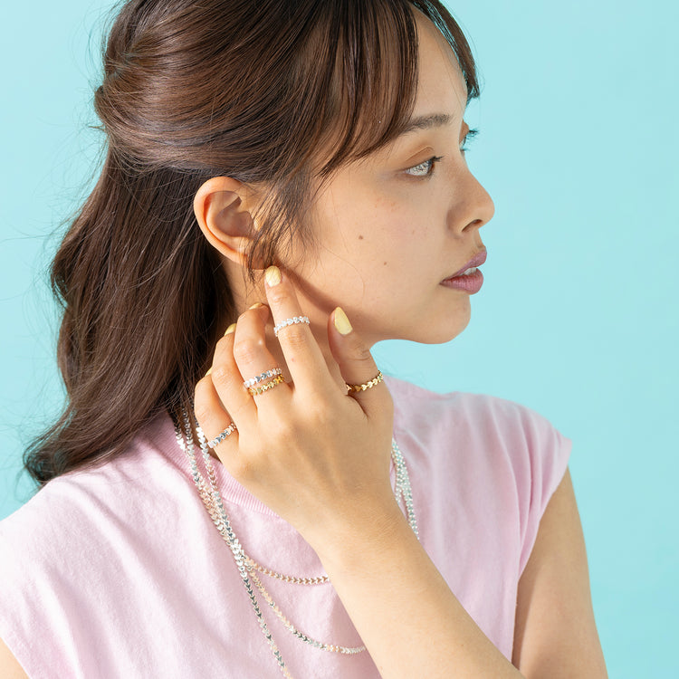 モデル身長165cm,LE MELANGEのJHANKSON×LEMELANGE ノースリーブ|in moodのMINI HEART long NECKLACE,https://market.e-begin.jp/products/inf_lem0791s_lala|https://market.e-begin.jp/products/inm_inm0796s_lala