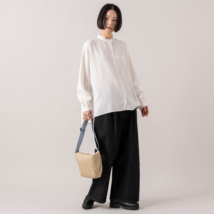 ,HEAVENLYのCotton Linen Frillneck Blouse|VENT BLANC+の12ozデニム ワイドパンツ|SMLのSTOMACH SHOULDERBAG S,https://market.e-begin.jp/products/dlt_hvr1184s_lala|https://market.e-begin.jp/products/stl_ven1056s_lala|https://market.e-begin.jp/products/ino_sml1293s_lala