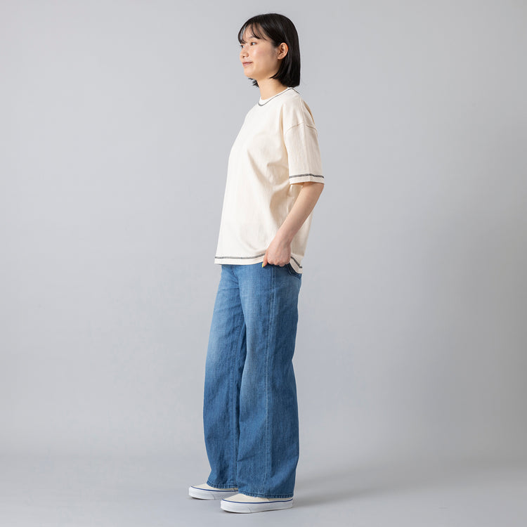 モデル身長168cm,caquのFSリネンワイドフレア,https://market.e-begin.jp/products/tan_caq0739q_lala