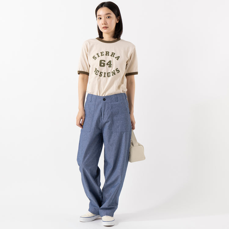 モデル身長163cm,SIERRA DESIGNSのGood On×SIERRA DESIGNS 64 RINGER TEE|GUNG HOのシャンブレーベイカーパンツ|TIDEWAYの2wayキューブボストン,https://market.e-begin.jp/products/arg_sie0498u_lala|https://market.e-begin.jp/products/sog_guh1267q_lala|https://market.e-begin.jp/products/snk_tid1088o_lala