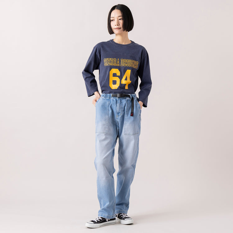 モデル身長165cm,SIERRA DESIGNSのGood OnXSIERRA DESIGNS 64 FOOTBALL TEE|GramicciのSTRETCH DENIM LOOSE TAPERED RIDGE PANT,https://market.e-begin.jp/products/arg_sie1183s_lala|https://market.e-begin.jp/products/inc_grm1196s_lala