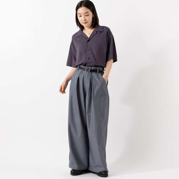 モデル身長163cm(着用サイズL),ARMY TWILL SANFORIZEDの別注 ヴィンテージライク開襟シャツ,https://market.e-begin.jp/products/mul_amy0387u_lala