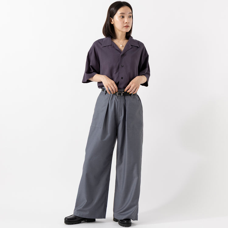 モデル身長163cm(着用サイズL),ARMY TWILL SANFORIZEDの別注 ヴィンテージライク開襟シャツ,https://market.e-begin.jp/products/mul_amy0387u_lala
