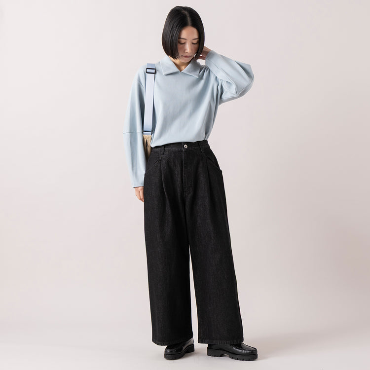 モデル身長165cm,euphoric moodのCollared Rib Tops|VENT BLANC+の12ozデニム ワイドパンツ|SMLのSTOMACH SHOULDERBAG S,https://market.e-begin.jp/products/hpn_eup1009s_lala|https://market.e-begin.jp/products/stl_ven1056s_lala|https://market.e-begin.jp/products/ino_sml1293s_lala