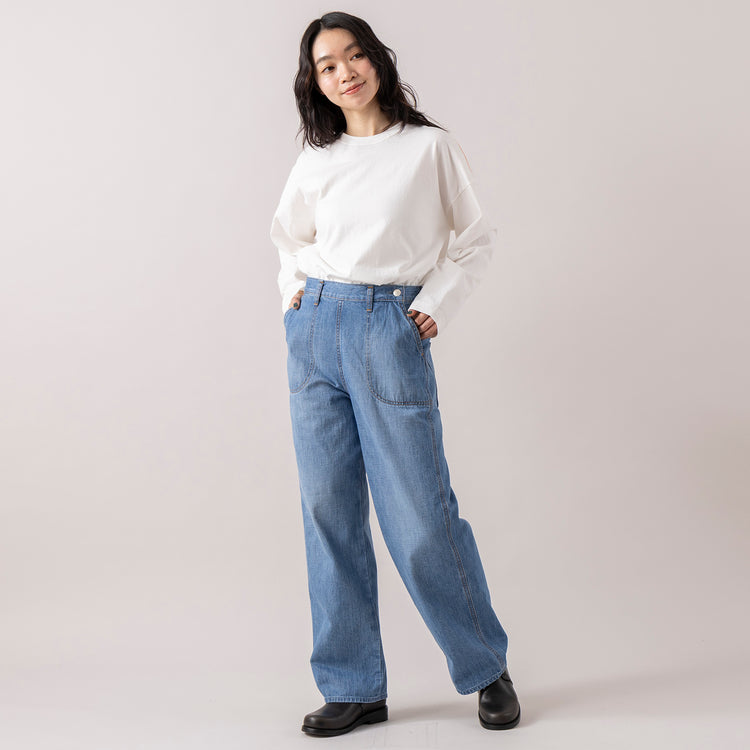 モデル身長165cm,caquのranch pants ver.2|YARMO THE UNIFORMのRAIN BOOT,https://market.e-begin.jp/products/tan_caq1410s_lala|https://market.e-begin.jp/products/gra_ytu1443s_lala