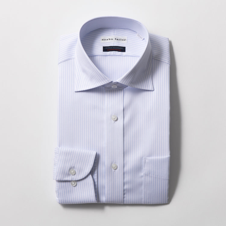 azabu tailor | アザブ テーラー　World Traveler リンクルフリーシャツ (ブルーストライプ)