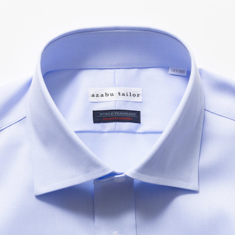 azabu tailor | アザブ テーラー　World Traveler リンクルフリーシャツ (ブルー織柄)