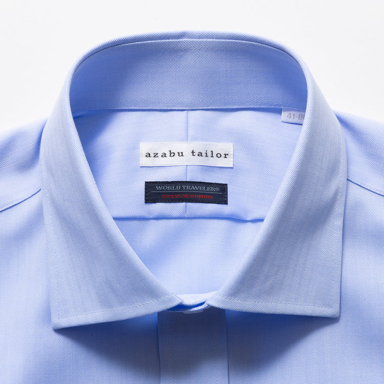 azabu tailor | アザブ テーラー　World Traveler リンクルフリーシャツ (ブルー小ヘリンボーン)
