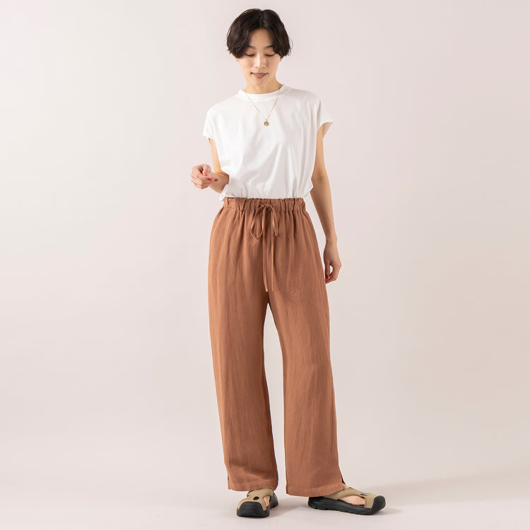 モデル身長 163cm,TUTIE.のコットンソロナフレンチスリーブTシャツ|UNIVERSAL OVERALLのUO34,https://market.e-begin.jp/products/equ_tte0280u_lala|https://market.e-begin.jp/products/sed_uni0291u_lala