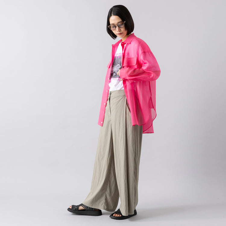 モデル身長165cm,JOHNBULLのFORD Tシャツ|corailのサイドタックフレアパンツ,https://market.e-begin.jp/products/jbu_jbu0637s_lala|https://market.e-begin.jp/products/etr_cor0631s_lala