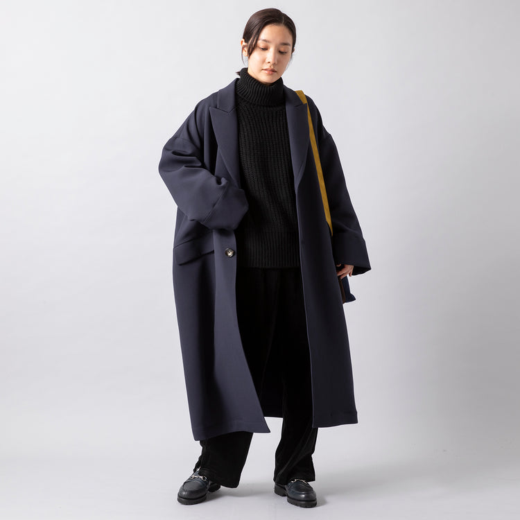 モデル身長163cm,MANONのJERSEY BIG COAT|MANONのLOW GAUGE HI NECK OVER KNIT|FilerのRAW ショルダー|Jalan Sriwijayaのネイビービットローファー VIBRAMソール,https://market.e-begin.jp/products/mks_mnn0671r_lala|https://market.e-begin.jp/products/mks_mnn0672r_lala|https://market.e-begin.jp/products/mjl_flr0242r_lala|https://market.e-begin.jp/products/gmt_srw1032p_lala