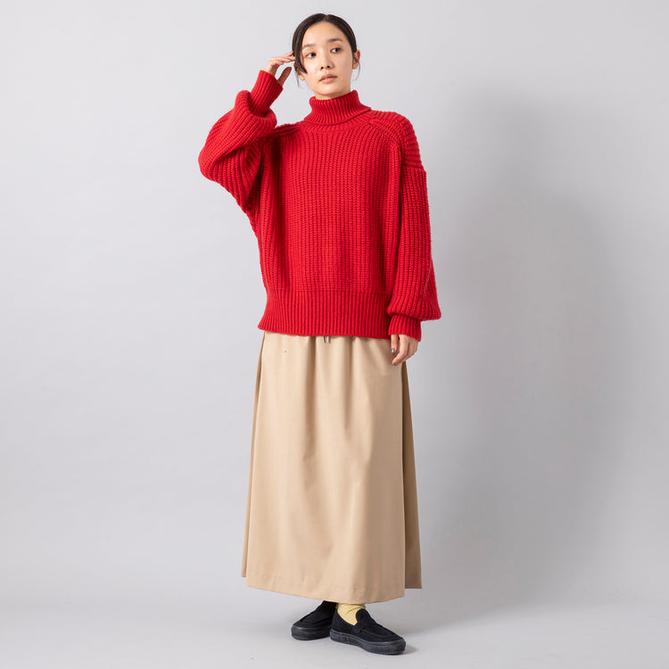 モデル身長163cm,MANONのLOW GAUGE HI NECK OVER KNIT|MOONSTARのLOAFY,https://market.e-begin.jp/products/mks_mnn0672r_lala|https://market.e-begin.jp/products/mns_mns0147p_lala