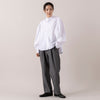 モデル身長163cm,MANONのGATHER SLEEVE BAND COLLAR SHT|ARCH&LINEのSTRETCH CREW PANTS|facciamoのMeringa（メリンガ）|NEI/NORのスクエアチャームピアス,https://market.e-begin.jp/products/mks_mnn1174s_lala|https://market.e-begin.jp/products/ach_ach1163s_lala|https://market.e-begin.jp/products/are_fac0636k_lala|https://market.e-begin.jp/products/ris_ner0789s_lala