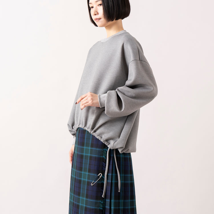 モデル身長165cm,MANONのCARDBOARD KNIT LONG SLEEVE SPINDLE TEE|Glen Fyneのチェックプリーツラップスカート|Organic handloomのCOALPORT,https://market.e-begin.jp/products/mks_mnn1263s_lala|https://market.e-begin.jp/products/imx_glf0082r_lala|https://market.e-begin.jp/products/sed_ogh1253s_lala