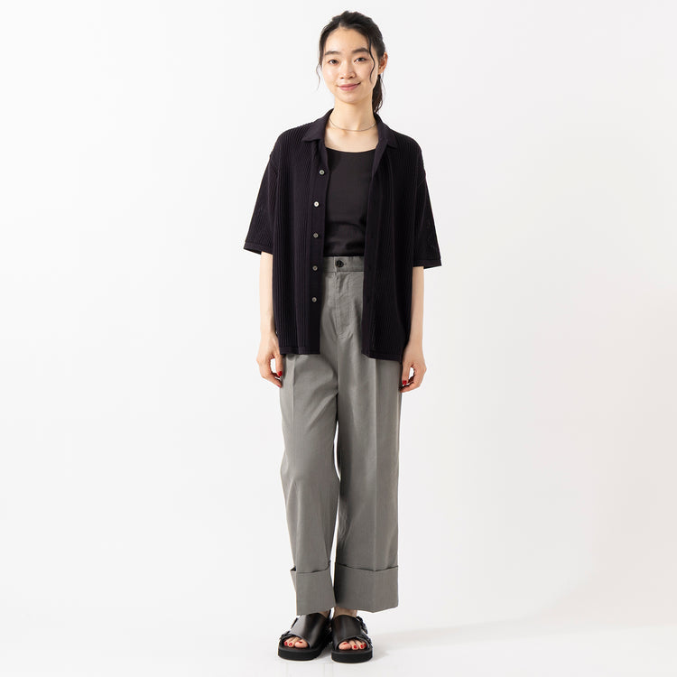 モデル身長165cm,YonetomiのCOTTON SUKASHI KNIT S/T|TUTIE.のタカシマチヂミノースリーブプルオーバー|FIL DE FERのシャンブレーツイル ワイドターンアップパンツ|Organic handloomのSIENA|Taaiiのベネチアンチェーンスリムネックレス,https://market.e-begin.jp/products/yts_ynt0431u_lala|https://market.e-begin.jp/products/equ_tte0275u_lala|https://market.e-begin.jp/products/sed_ogh0418u_lala|https://market.e-begin.jp/products/tii_tii1120n_lala
