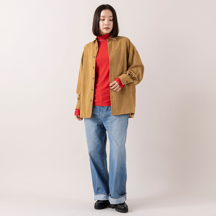 モデル身長163cm,FIL DE FERのポリエステルピーチ ビッグシャツ|FIL DE FERのシアーランダムリブ タートルネックP/O|caquのFSワイドボーイズ|rapiécageのメタルボールチョーカー,https://market.e-begin.jp/products/rdx_fdf1177s_lala|https://market.e-begin.jp/products/rdx_fdf1180s_lala|https://market.e-begin.jp/products/tan_caq1164s_lala|https://market.e-begin.jp/products/rdx_rpc0794s_lala