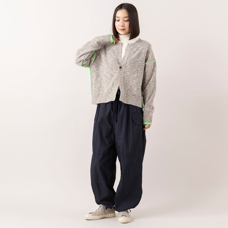 モデル身長163cm,FIL DE FERの捻り杢スラブ 配色ラインボレロ|WHITE MAILSのCOTTON PAPER HIGH STRETCH TURTLENECK PULLOVER|RNA-Nのミリタリーオーバーパンツ|Moonstarのローバスケットヴィンテージグレー,https://market.e-begin.jp/products/rdx_fdf1178s_lala|https://market.e-begin.jp/products/hrt_wns0730n_lala|https://market.e-begin.jp/products/tky_rnn1182s_lala|https://market.e-begin.jp/products/mns_mns0286o_lala