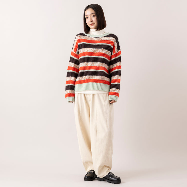 モデル身長163cm,FIL DE FERの両畦マルチボーダー ボートネックP/O|WHITE MAILSのCOTTON PAPER HIGH STRETCH TURTLENECK PULLOVER|RNA-Nのコックさんの5ポケットパンツ,https://market.e-begin.jp/products/rdx_fdf1179s_lala|https://market.e-begin.jp/products/hrt_wns0730n_lala|https://market.e-begin.jp/products/tky_rnn1181s_lala