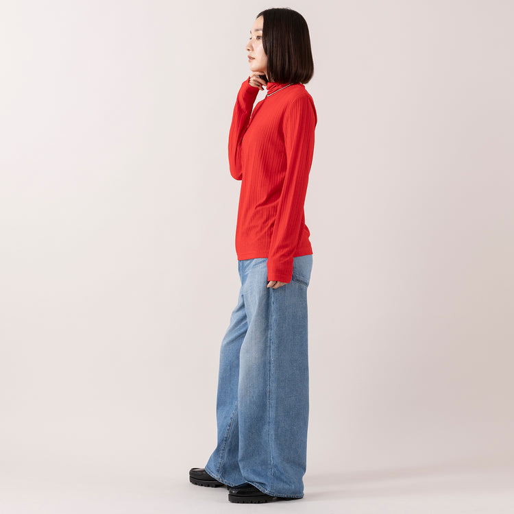 モデル身長163cm,FIL DE FERのシアーランダムリブ タートルネックP/O|caquのFSワイドボーイズ|rapiécageのメタルボールチョーカー,https://market.e-begin.jp/products/rdx_fdf1180s_lala|https://market.e-begin.jp/products/tan_caq1164s_lala|https://market.e-begin.jp/products/rdx_rpc0794s_lala