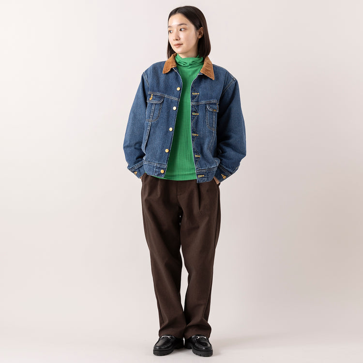モデル身長163cm,Leeの別注デニムジャケット|FIL DE FERのシアーランダムリブ タートルネックP/O|ARCH&LINEのSTRETCH CREW PANTS,https://market.e-begin.jp/products/edw_lee1221s_lala|https://market.e-begin.jp/products/rdx_fdf1180s_lala|https://market.e-begin.jp/products/ach_ach1163s_lala