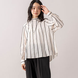 FIL DE FER | フィルデフェール　ベロアラインストライプ スタンドブラウス