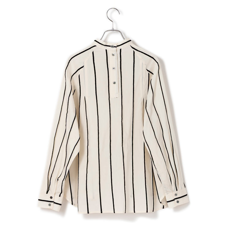 FIL DE FER | フィルデフェール　ベロアラインストライプ スタンドブラウス