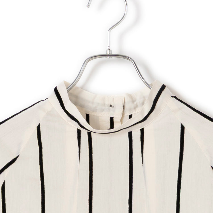 FIL DE FER | フィルデフェール　ベロアラインストライプ スタンドブラウス