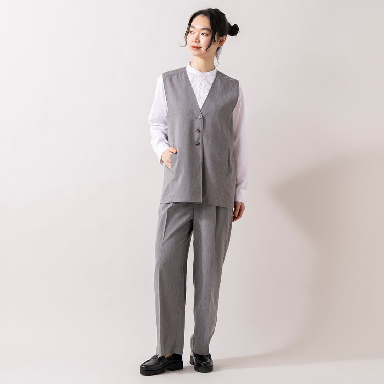 モデル身長165cm,NOMBRE IMPAIRのリヨセルポリ麻 ロングベスト|MANUAL ALPHABETのBROAD BAND COLOR SHIRT|Jalan Sriwijayaのネイビービットローファー VIBRAMソール,https://market.e-begin.jp/products/rdx_nmi0101u_lala|https://market.e-begin.jp/products/mks_man0870j_lala|https://market.e-begin.jp/products/gmt_srw1032p_lala