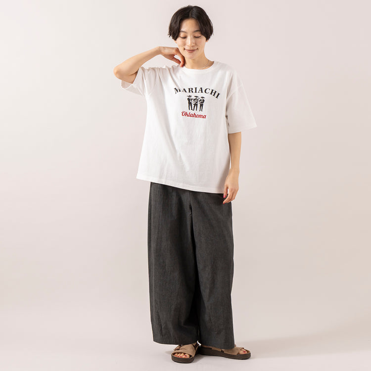モデル身長 163cm,NOMBRE IMPAIRのムラプリントコットン ビット付きバレルパンツ|BlundstoneのAEROCORK SANDAL,https://market.e-begin.jp/products/rdx_nmi0308u_lala|https://market.e-begin.jp/products/sed_bld0289u_lala